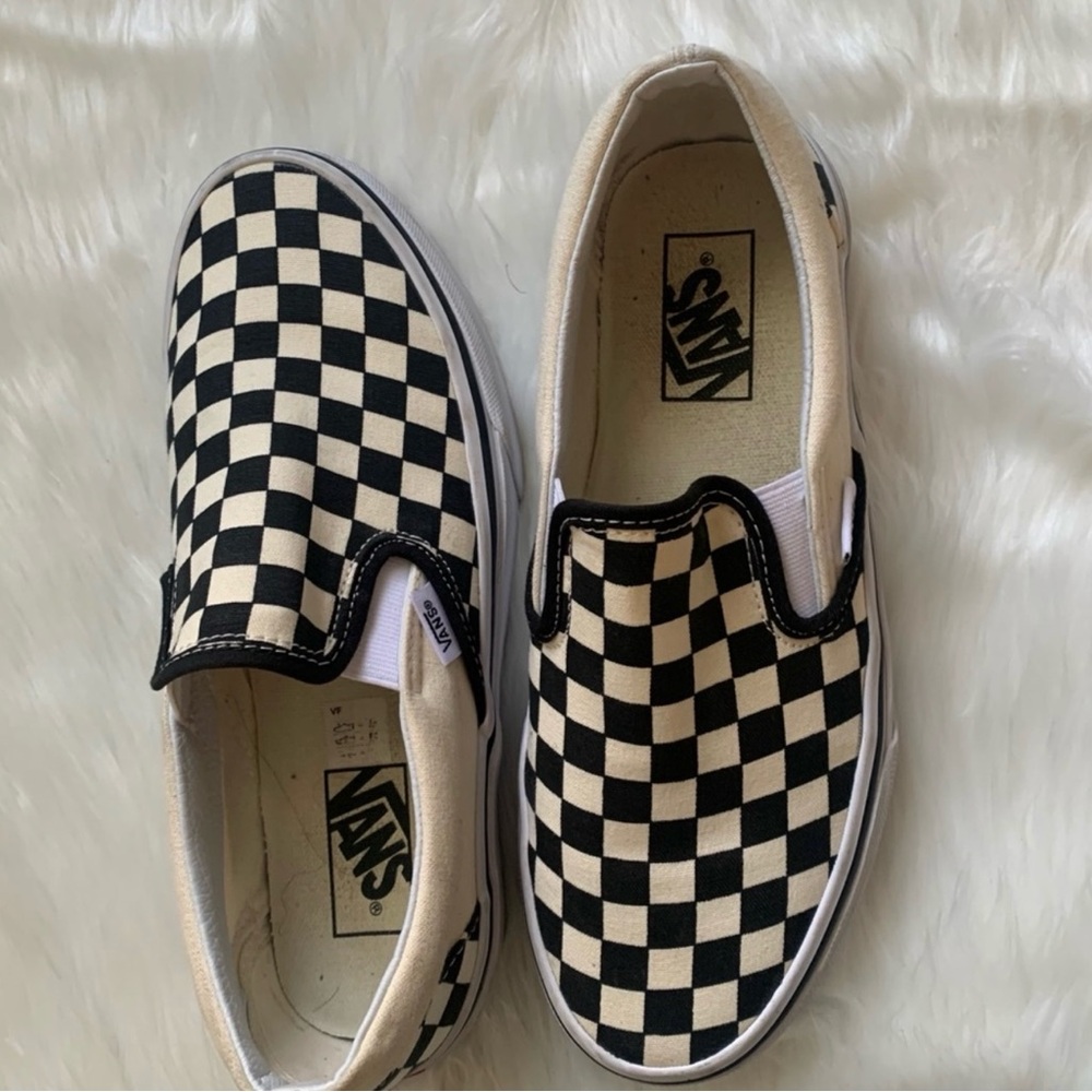 Checkered slip on vans